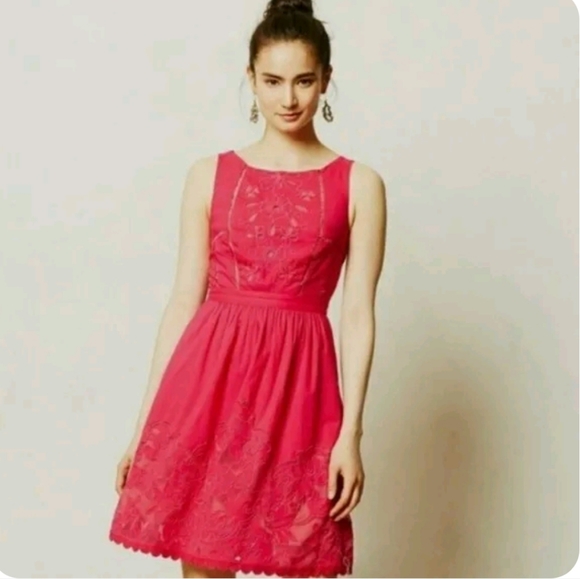ANTHROPOLOGIE MOULINETTE SOEURS RHODODENDRON FUSCHIA LACE WOMEN'S DRESS SIZE 12 - Picture 1 of 16